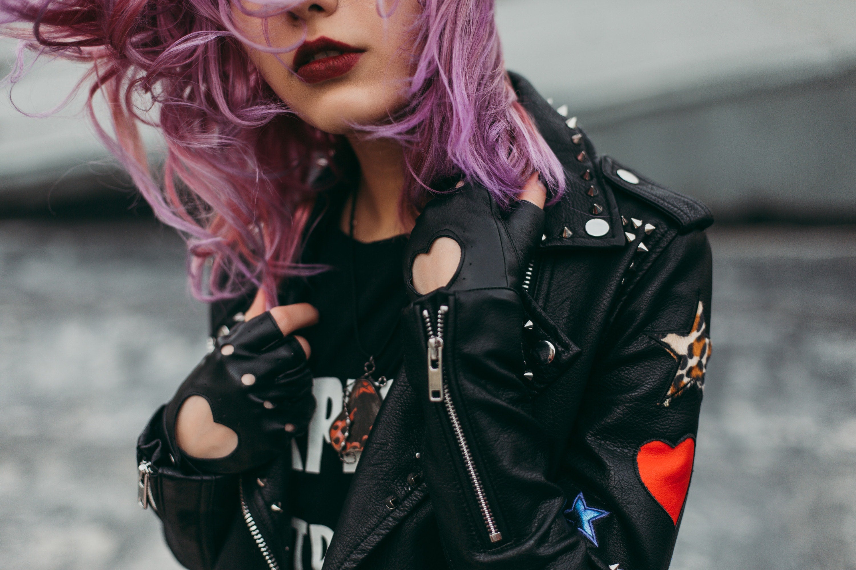 woman wearing leather jacket