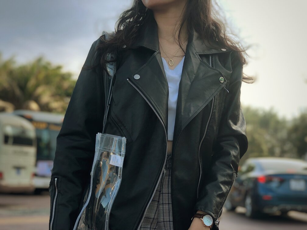 black leather jacket