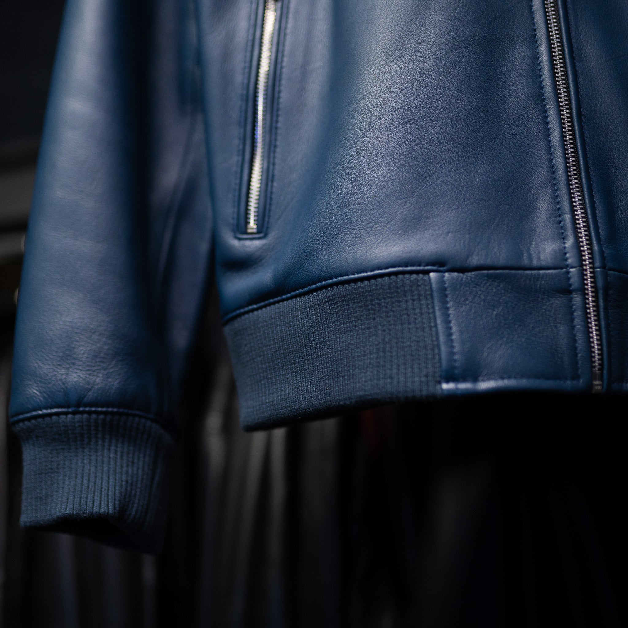 Victory Leather Bomber Jacket - Midnight Blue