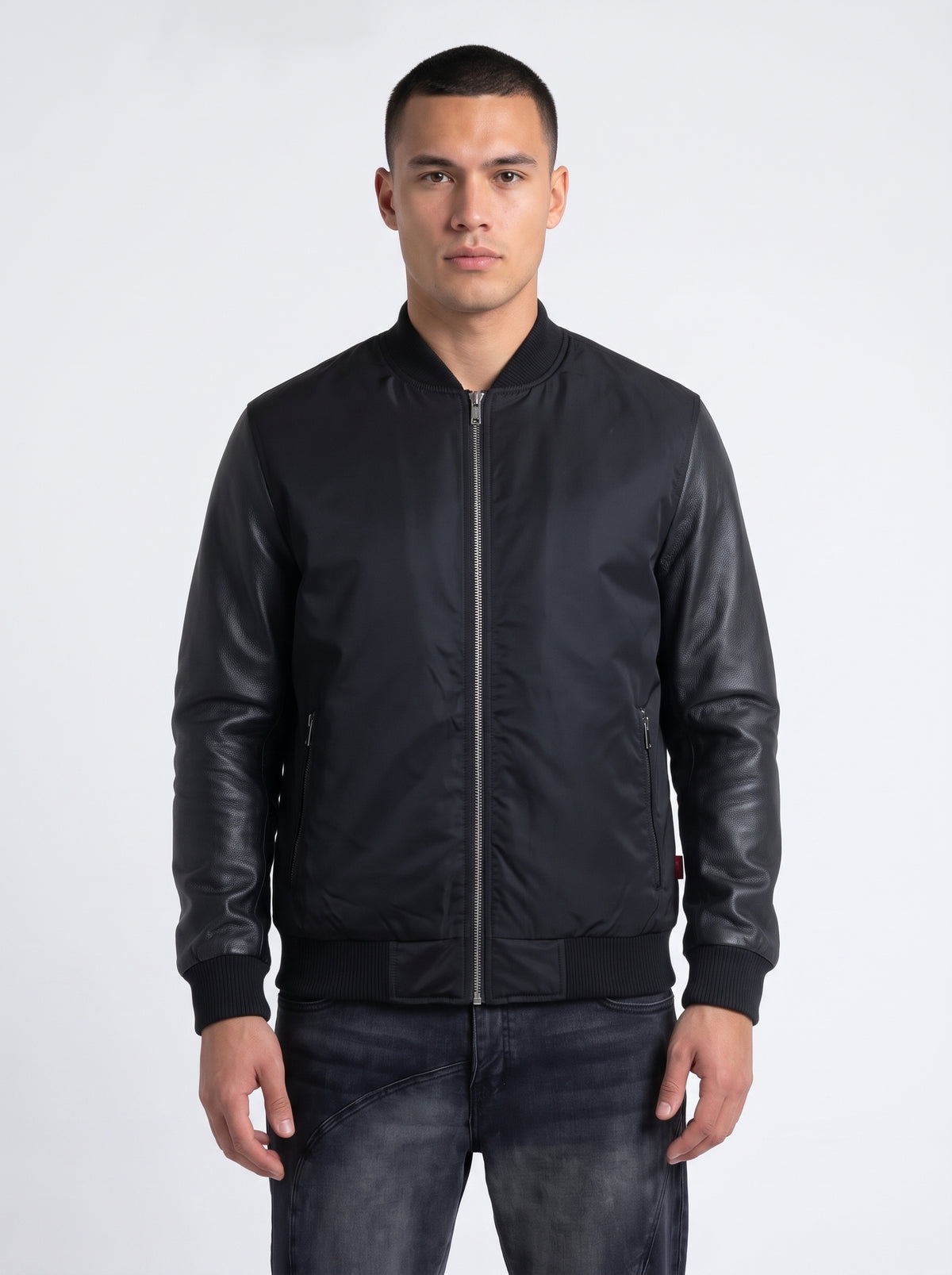 Valor Leather Bomber Jacket - Black