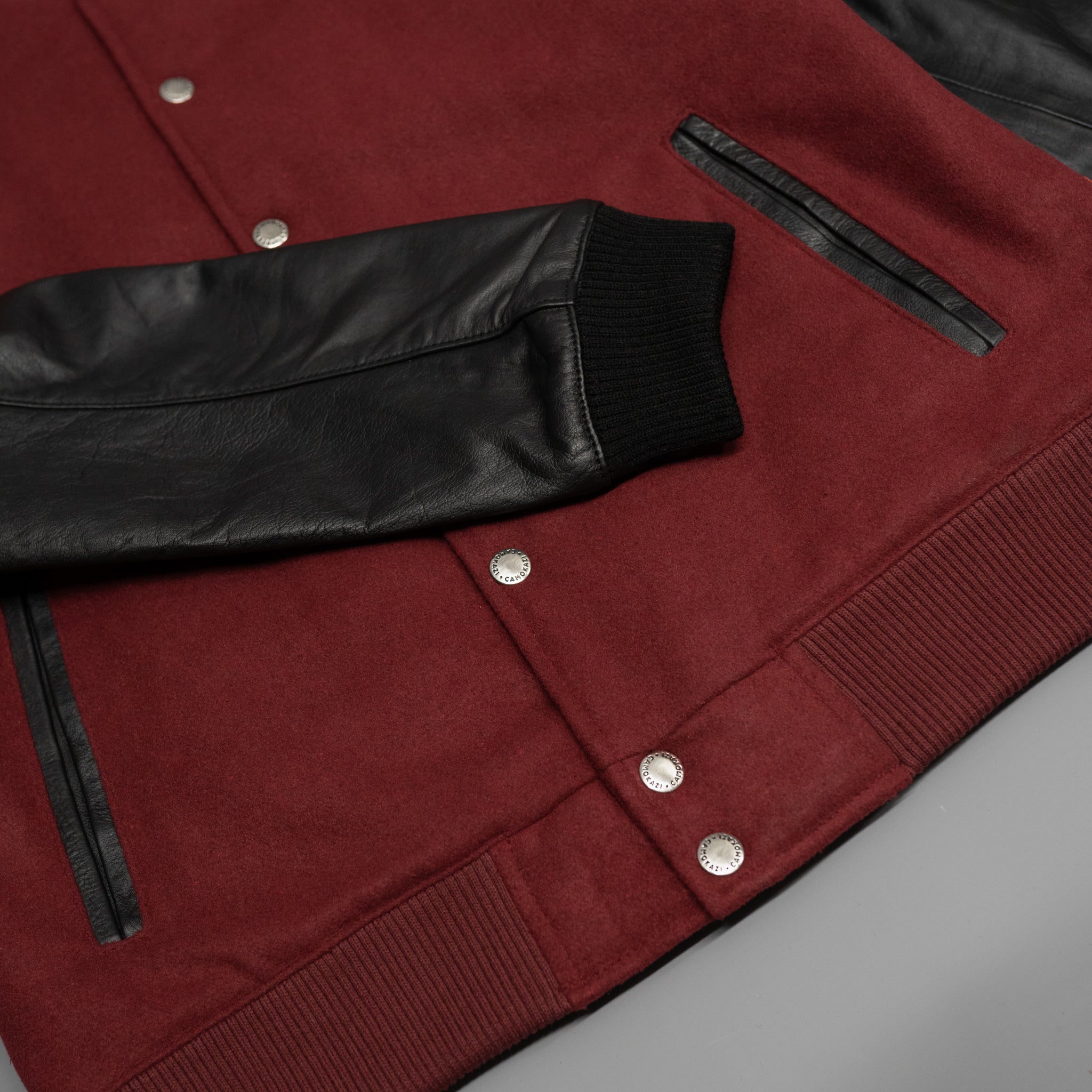 Leather Varsity jacket mens maroon CAMOKAZI