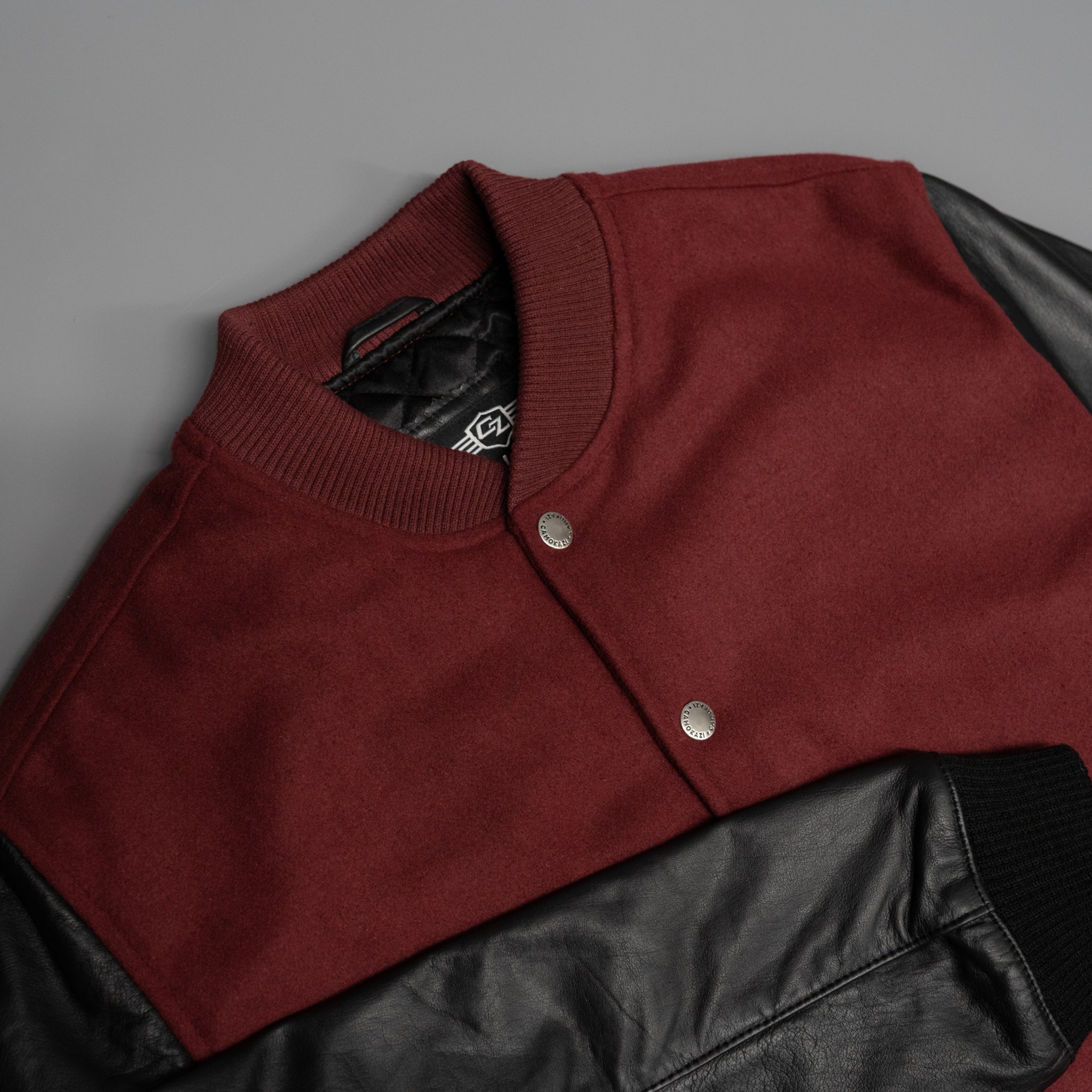 Leather Varsity jacket mens maroon CAMOKAZI
