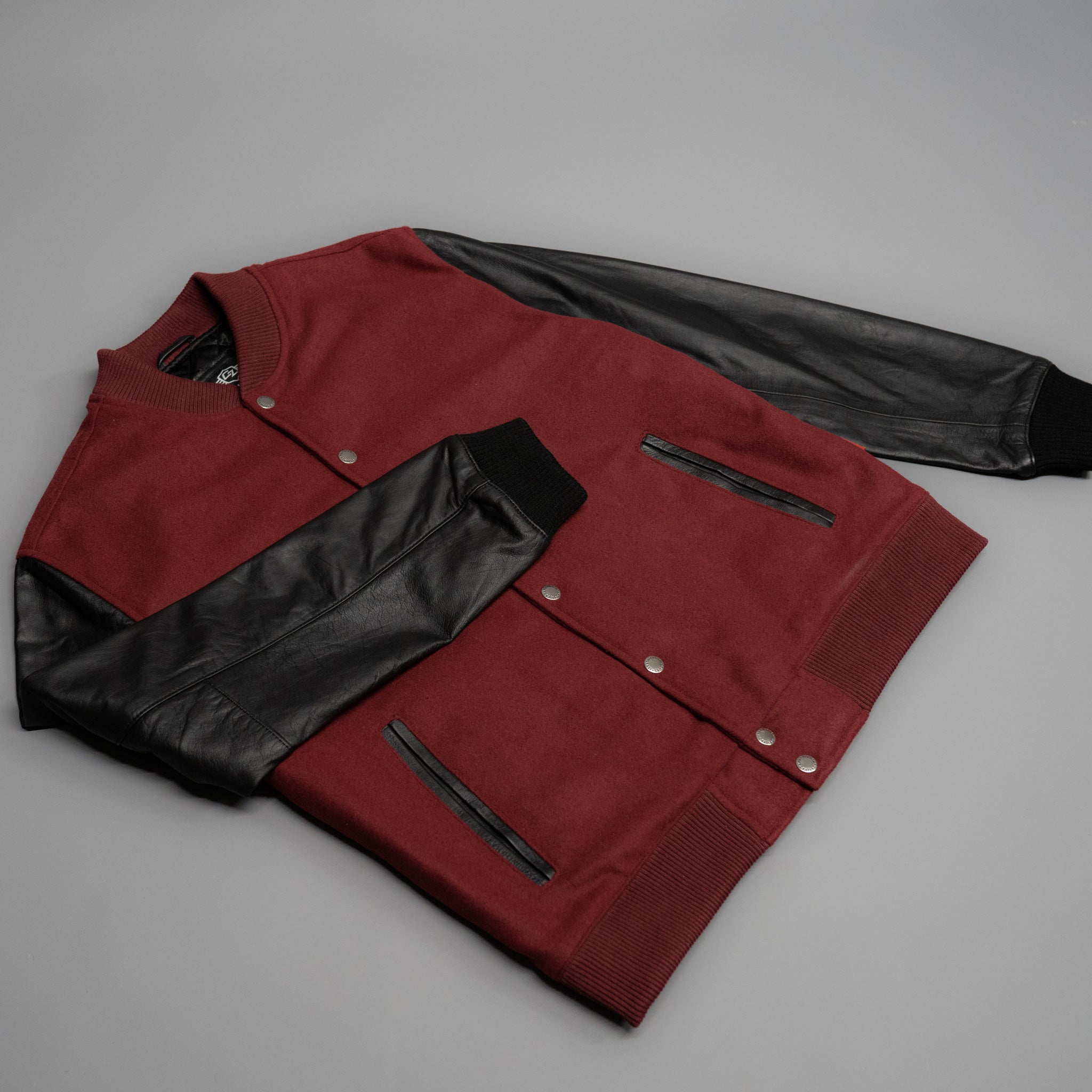 Leather Varsity jacket mens maroon CAMOKAZI