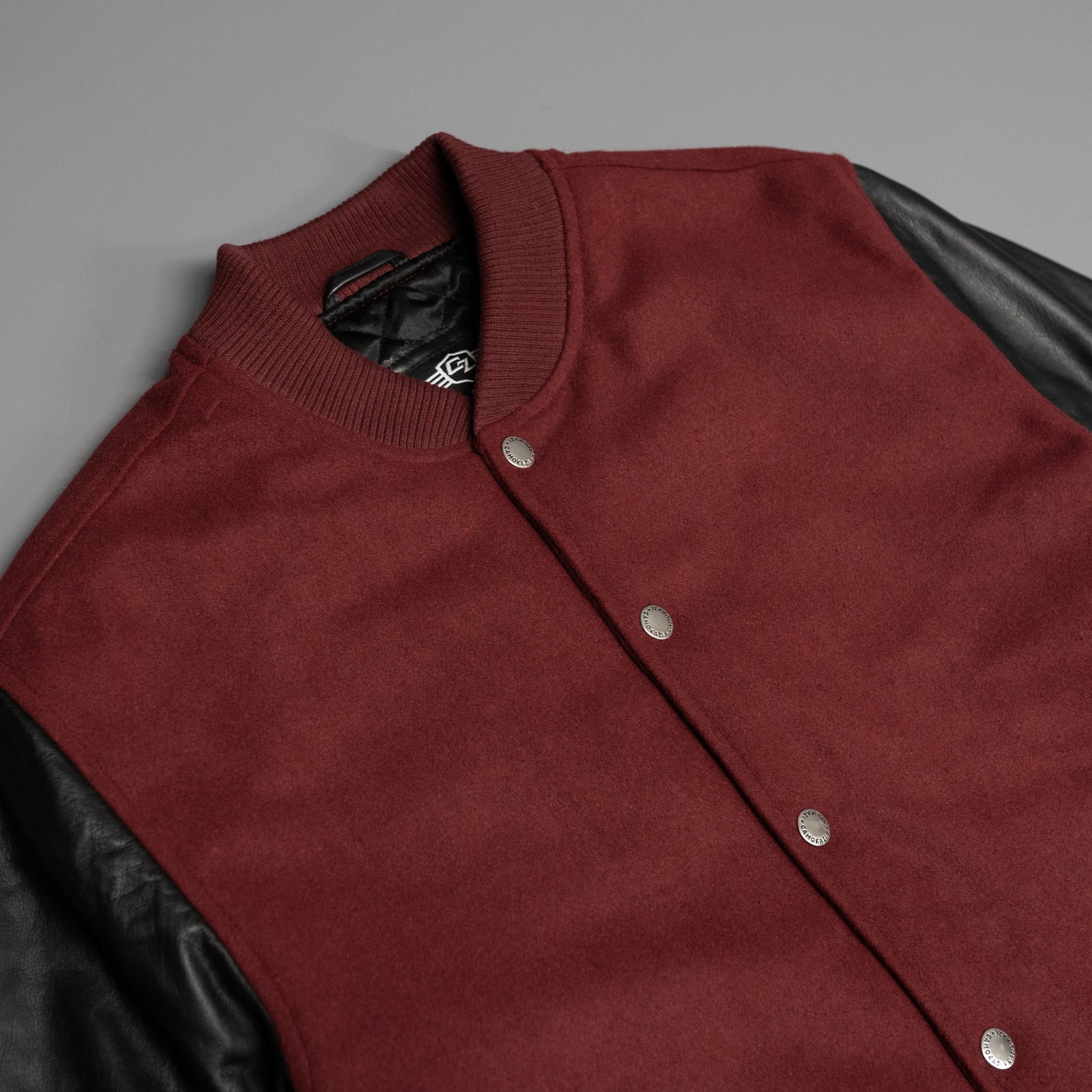 Leather Varsity jacket mens maroon CAMOKAZI
