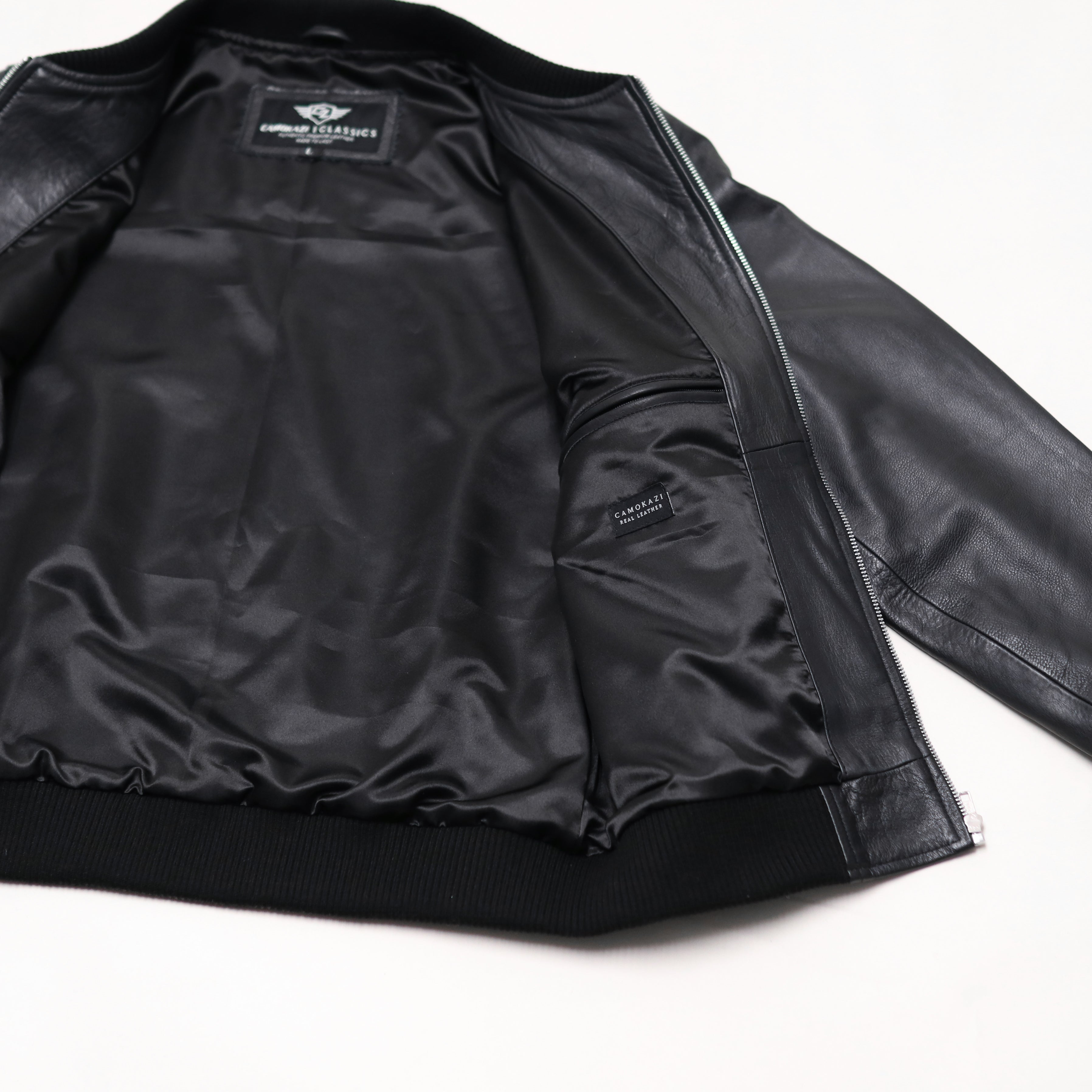 Victory Leather Bomber Jacket Mens - Black