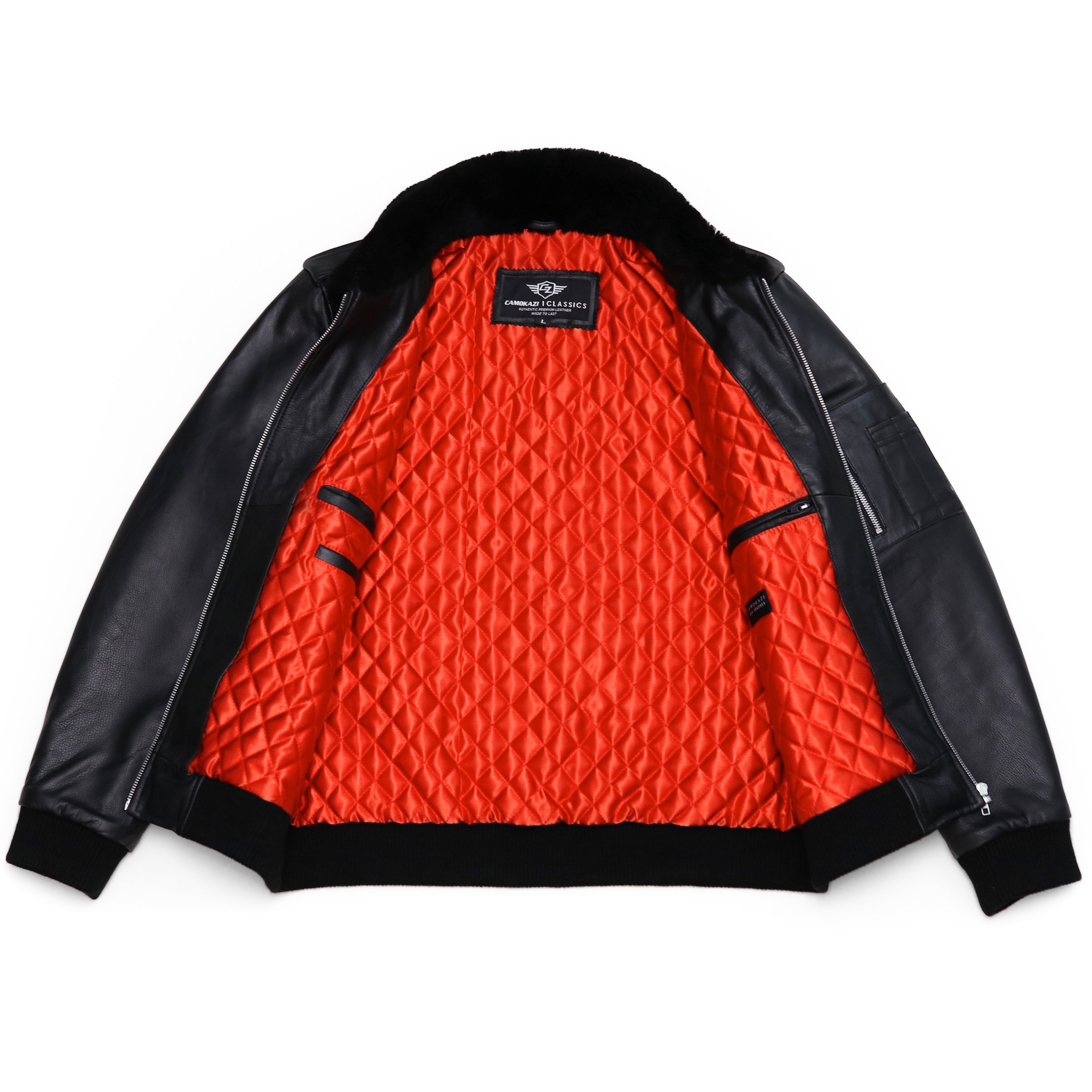 CAMOKAZI Mens Leather Flight Aviator Jacket Vulcan