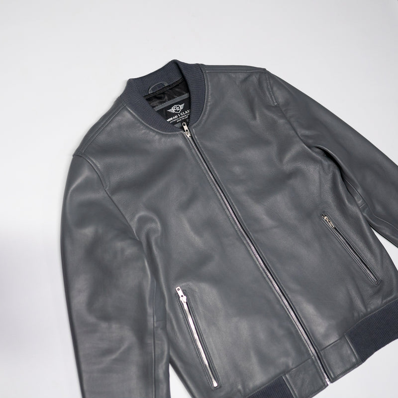 Men's Grey Leather Bomber Jacket for Sale | CAMOKAZI