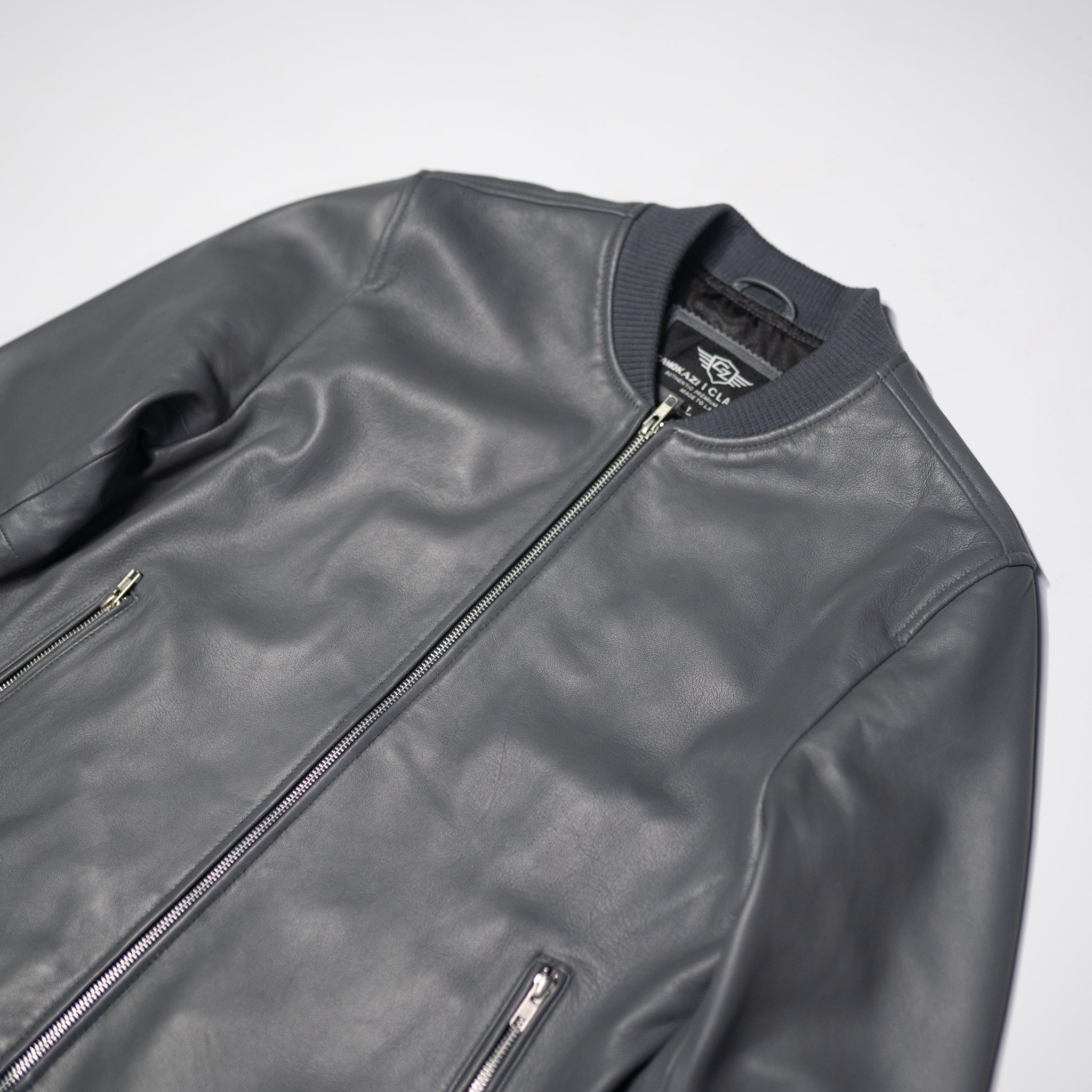 Men's Grey Leather Bomber Jacket for Sale | CAMOKAZI