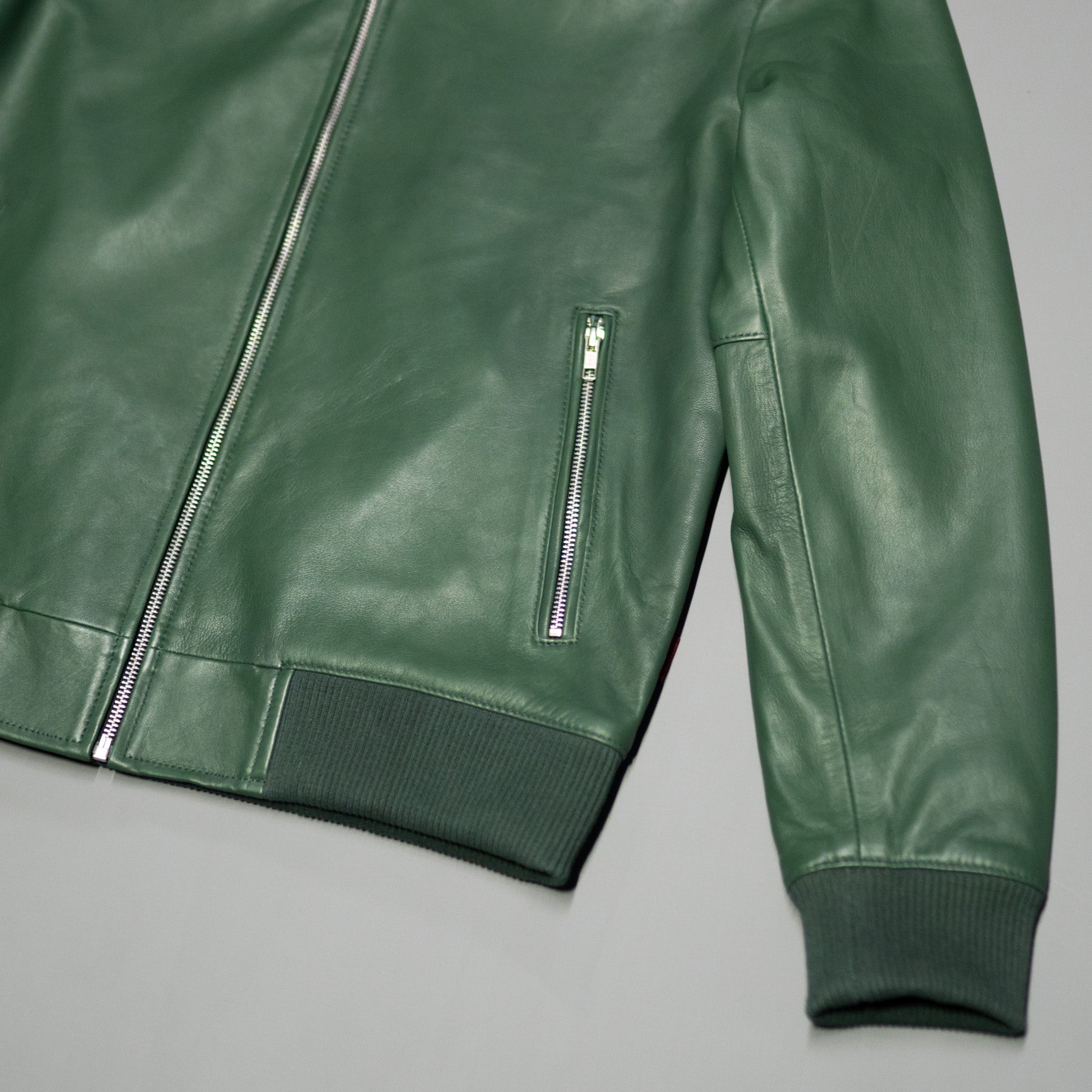 Olive green leather bomber jacket CAMOKAZI