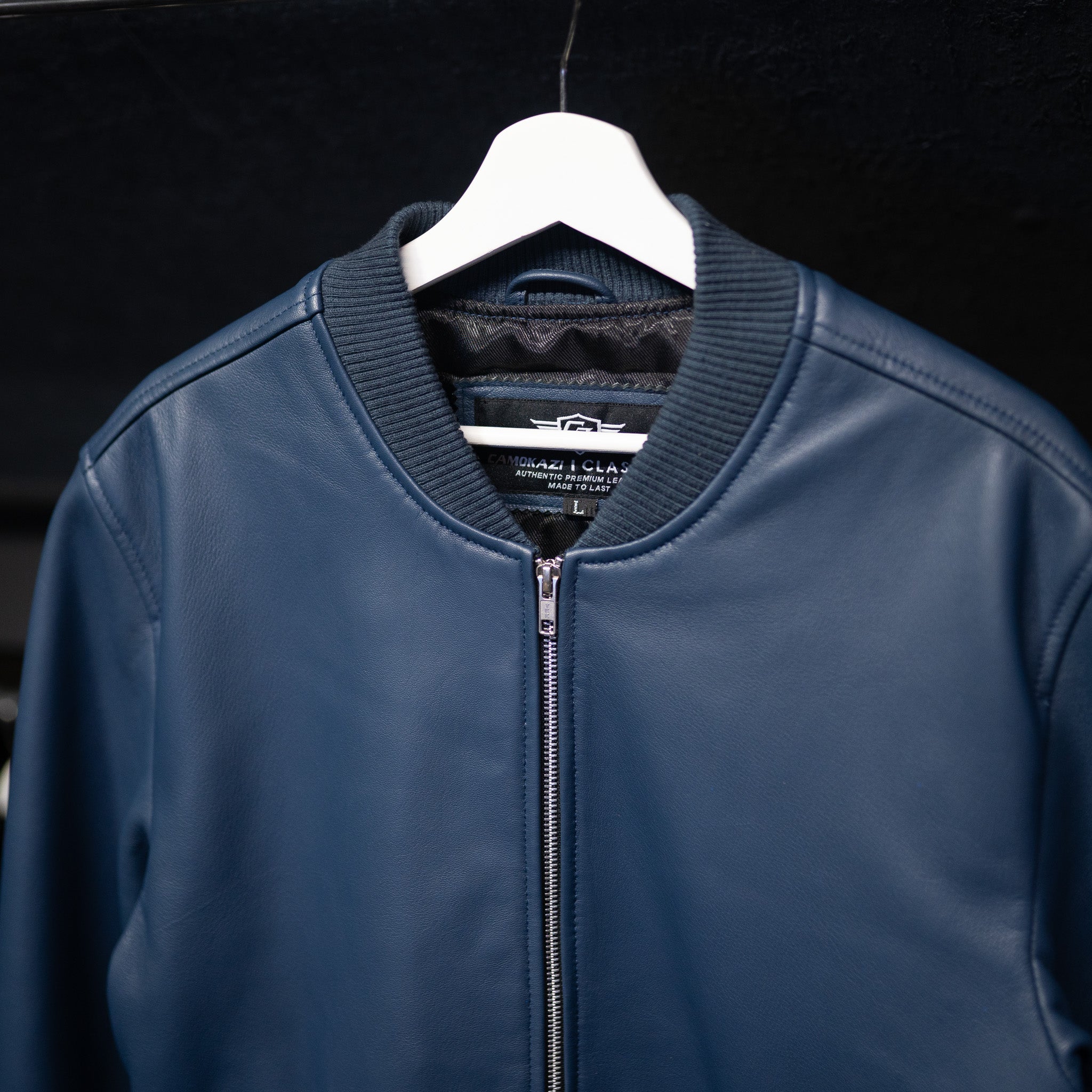 Victory Leather Bomber Jacket - Midnight Blue