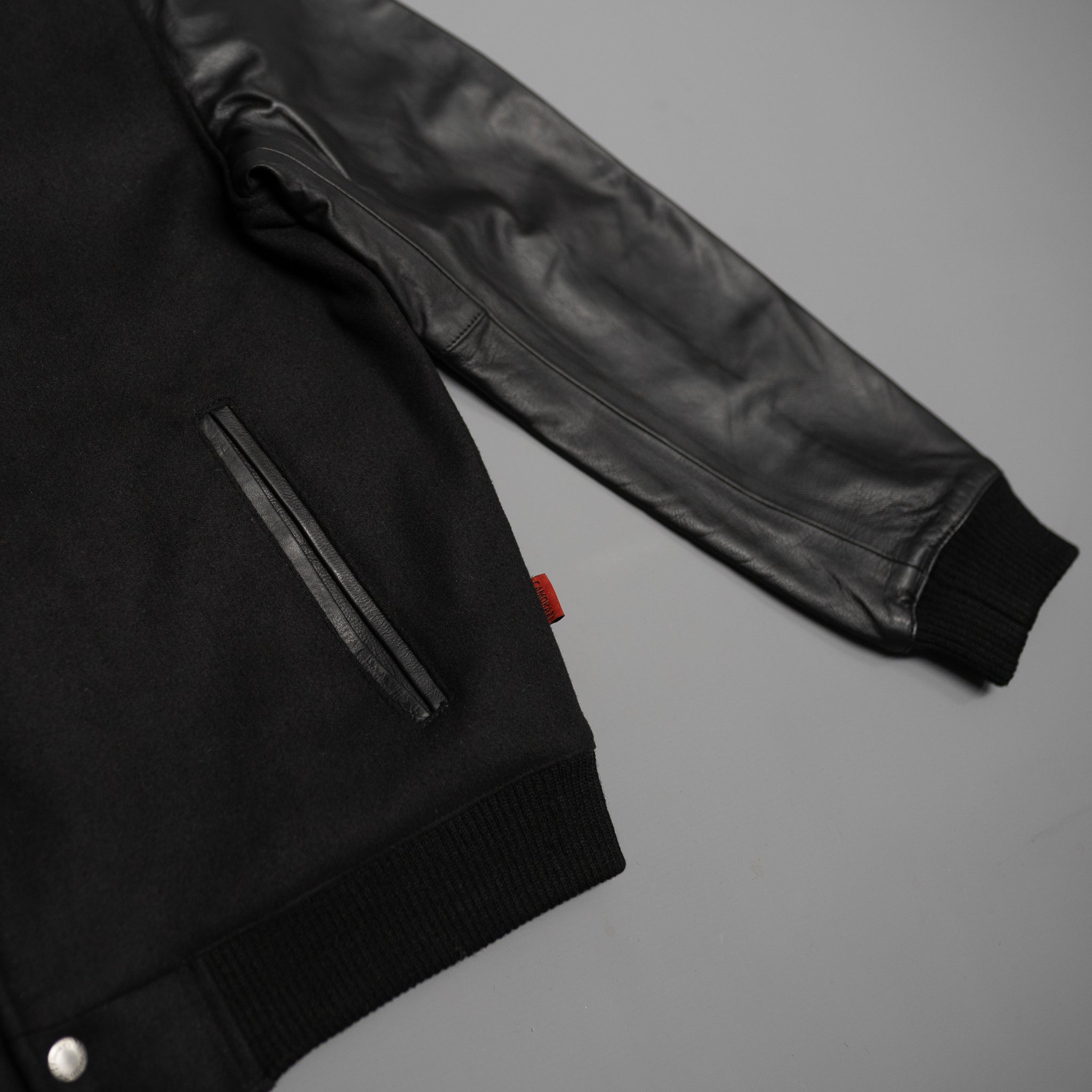 Leather Varsity Bomber Jacket - Black
