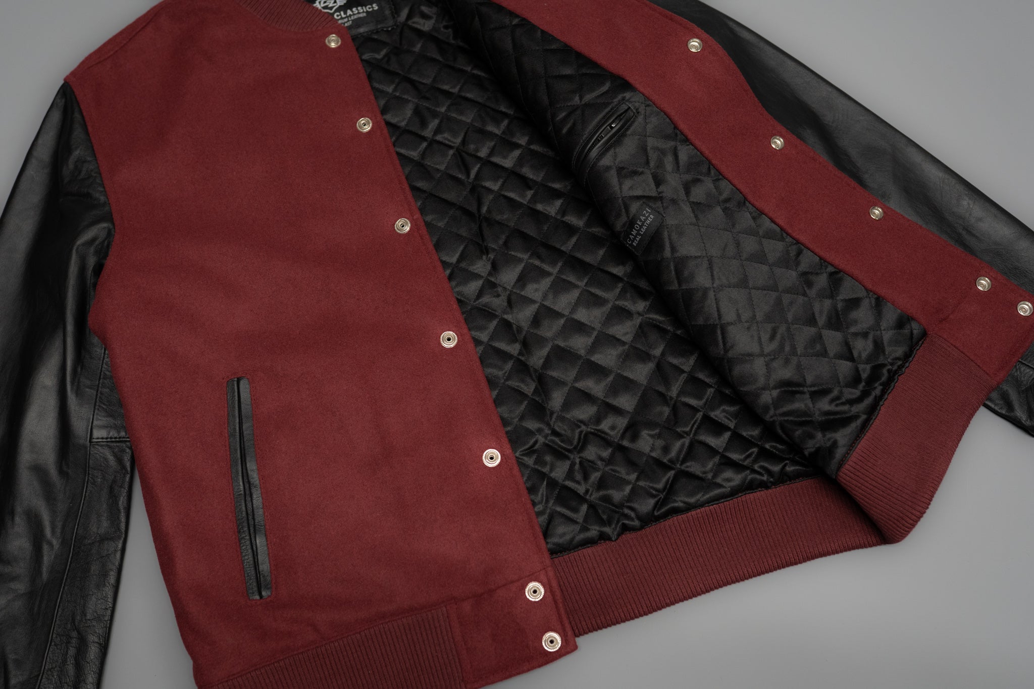 Leather Varsity jacket mens maroon CAMOKAZI