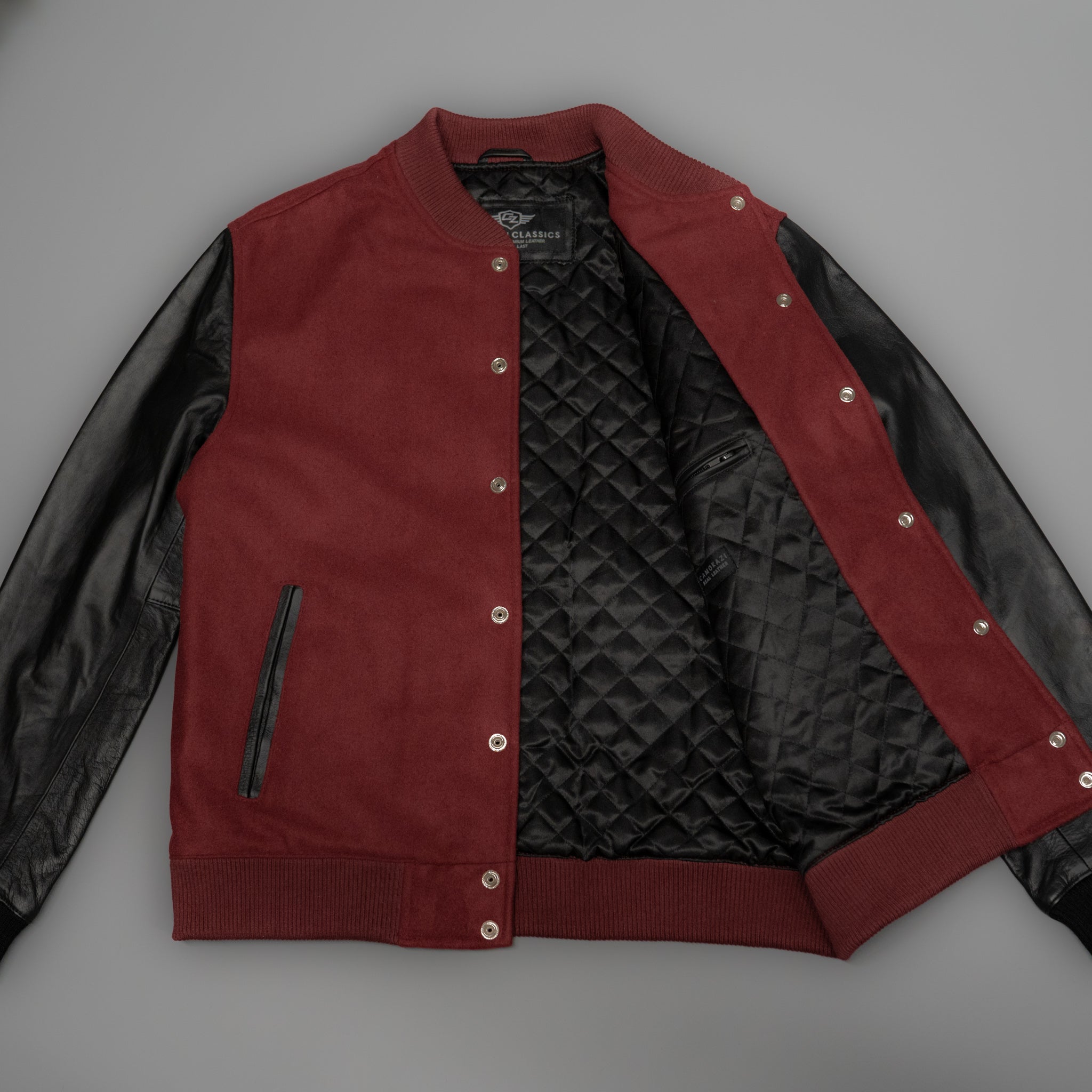 Leather Varsity jacket mens maroon CAMOKAZI