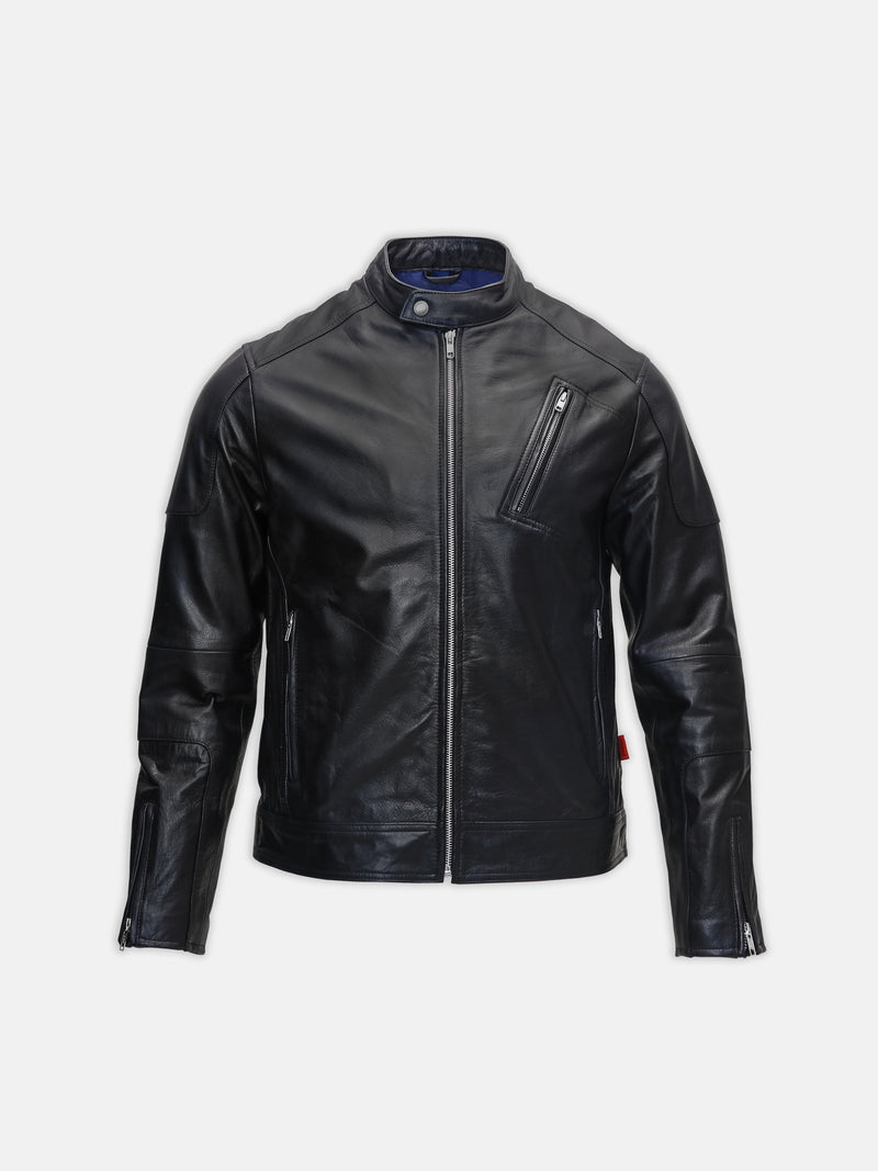 Men's Valiant Black Leather Racer Jacket | CAMOKAZI